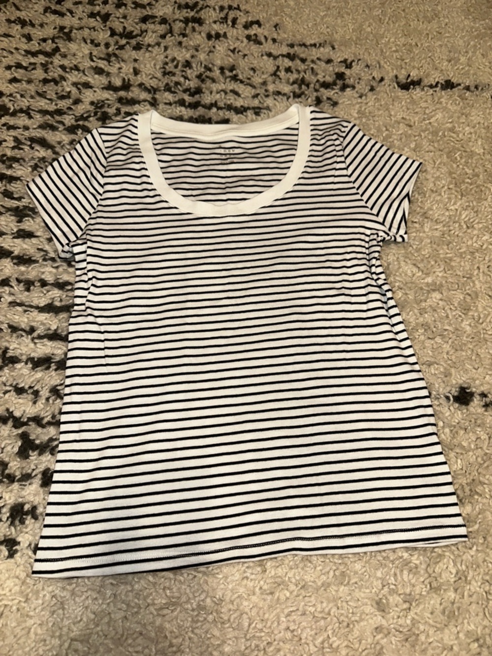 a new day Black and White Striped Crew Tee